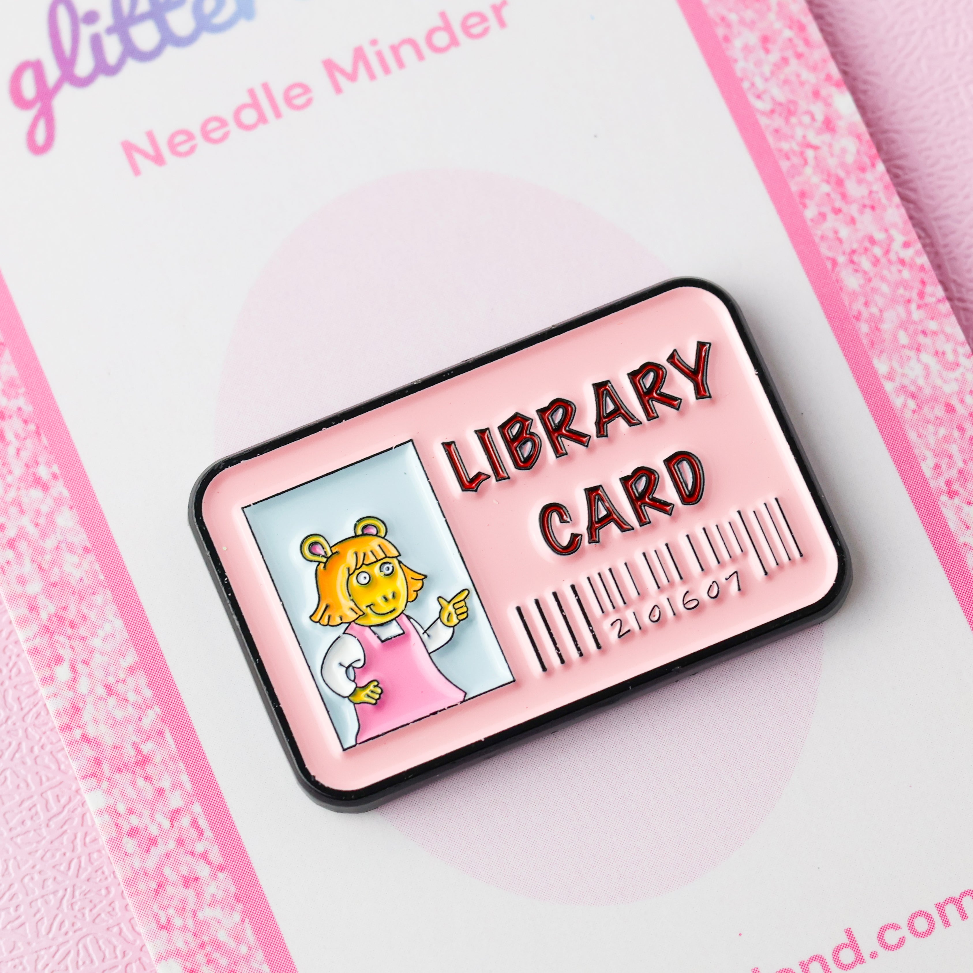 Pink Library Card Needle Minder