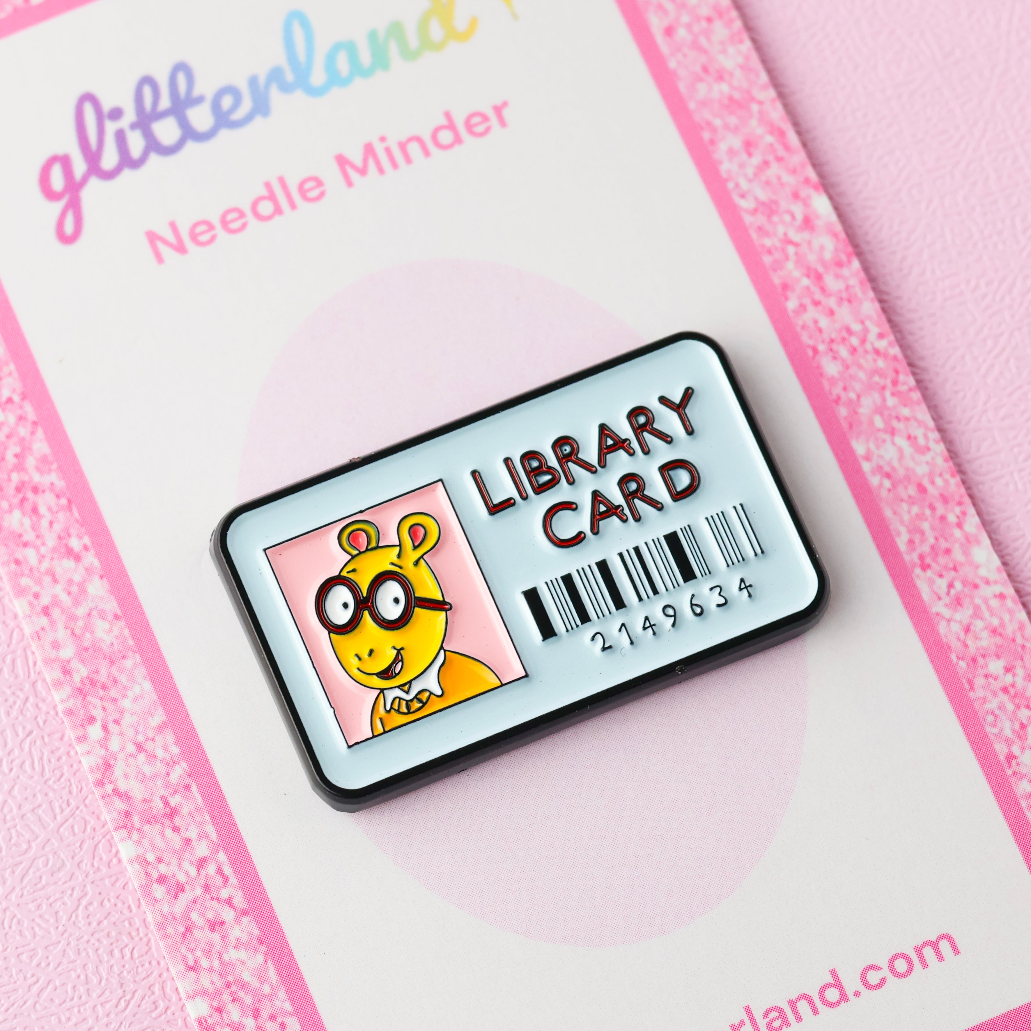 Blue Library Card Needle Minder